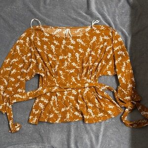 Anthropologie Mustard Floral Blouse